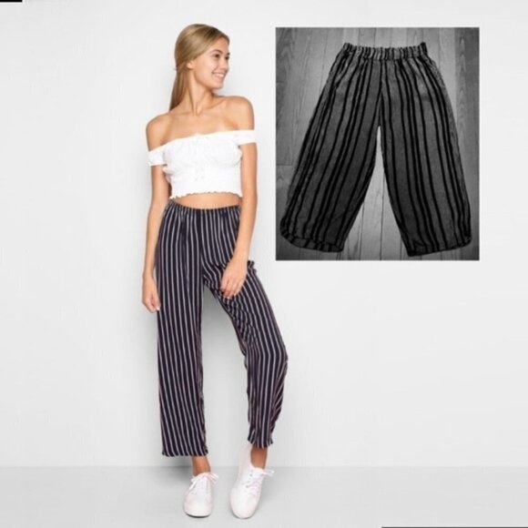 ANGIE Blue and Grey Casual Relax, Ankle Cropped Effortless Fit Pant Large​​ - Picture 1 of 9